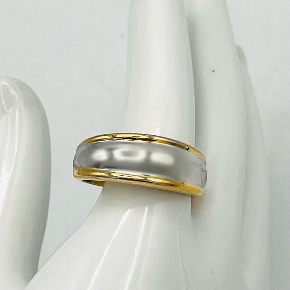 Milor Italy 925 Sterling Silver Two Tone Gold Domed Band Ring Size 8.75